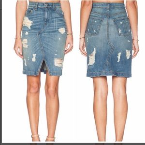 rag & bone/JEAN Shredded Denim Skirt